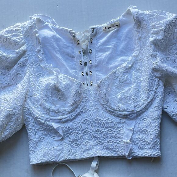 For Love and Lemons Corset Top Sand Dollar Lace Up Eyelet Blouse Underwire Boho - Picture 15 of 16